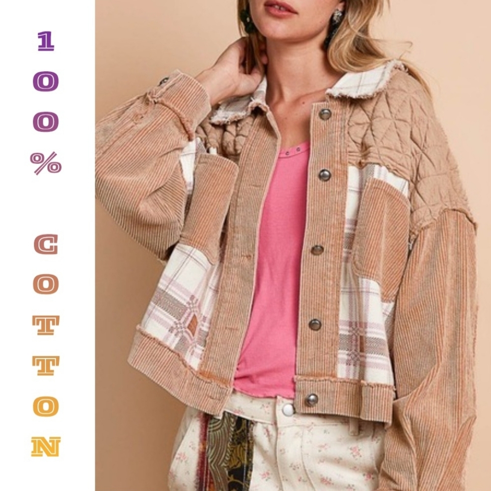 100% Cotton Teddy Bear Corduroy Jacquard Patchwork Jacket